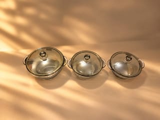 Smokey Grey Glass Bowl Set with Lids [3 piece set] 2