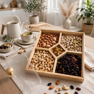 Premium Wooden Dry Fruit Tray 10x10 Inch- 5 Compartment with Clear Acrylic Lid  2
