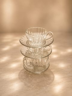Clear Glass Tea Cup and Saucer Set[6 pieces] 2