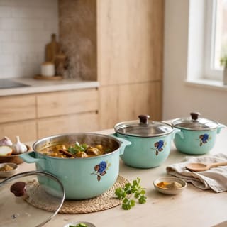 Mint Green Floral Pot Set with Glass Lids 3 Piece 2