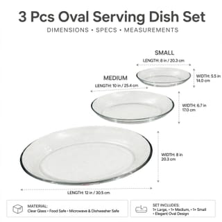 Clear Glass Oval shape  Serving Plates Set 3 piece 4