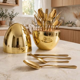 Golden Egg-Shaped Cutlery Set 24 Pieces 2