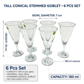 Clear Stemmed Wine Glasses Set 6 pieces  6