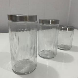 Set of 3 Ribbed Glass Storage Jars with Metal Lids 3