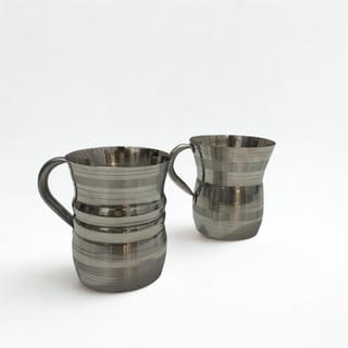 Stainless Steel Striped Drinking Cup Set 2 Piece