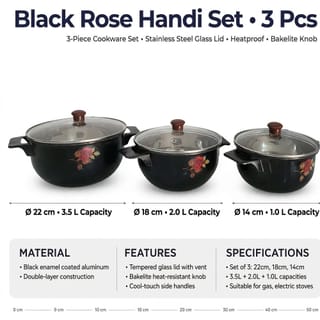3-PieceStainless Steel  Black Cooking Pot Set with Glass Lids 4