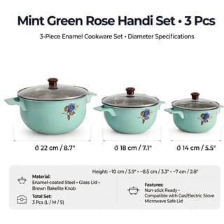 Mint Green Floral Pot Set with Glass Lids 3 Piece 5