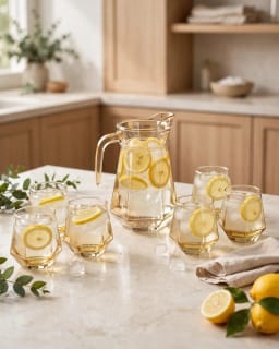 Amber Glass Water Jug and 6 Glasses Set 2
