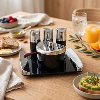 Black and Chrome Condiment Set with Tray 2