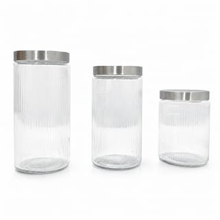 Set of 3 Ribbed Glass Storage Jars with Metal Lids