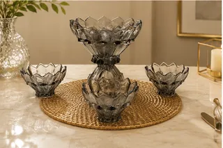 Decorative Smokey Grey Crystal-Style Bowl Set 7 pieces