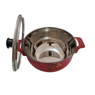 3-Piece Red Serving Pot Set with Glass Lids 3