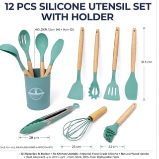Silicone Cooking Utensil Set with Wooden Handles 12 Piece 5