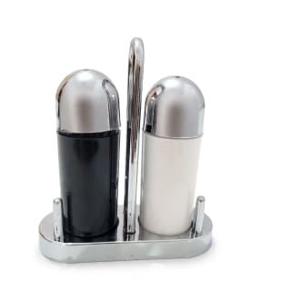 Chrome-Finish Salt and Pepper  Set with Holder 2