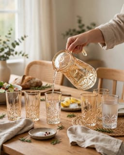 Gold-Toned Glass Water Jug and 6 Glasses Set 2