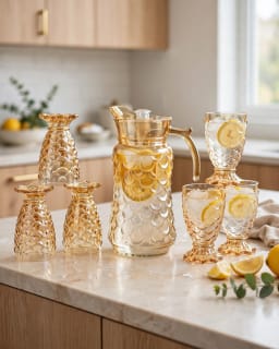 Amber Glass Water Pitcher Set 7 pieces 2