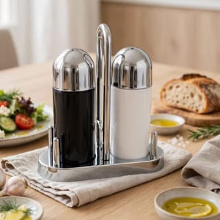 Chrome-Finish Salt and Pepper  Set with Holder 4