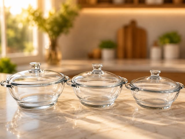 Transparent white  Glass Bowl Set with Lids [3 Piece Set]