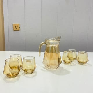 Amber Glass Water Jug and 6 Glasses Set 3