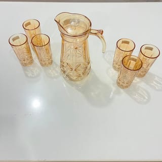Gold-Toned Glass Water Jug and 6 Glasses Set 3
