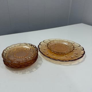 Amber Glass  Cake Serving  Set 7 Piece 4