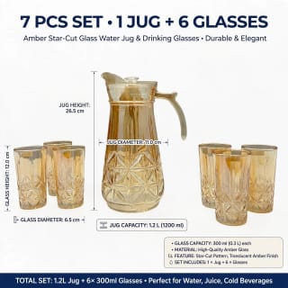 Gold-Toned Glass Water Jug and 6 Glasses Set 5