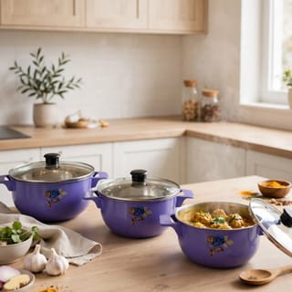 Purple 3-Piece Cooking Pot Set with Glass Lids 2