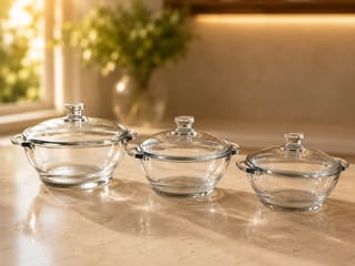 Transparent white  Glass Bowl Set with Lids [3 Piece Set] 2