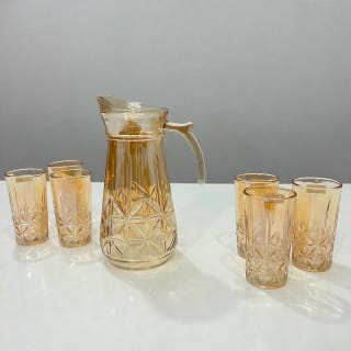 Gold-Toned Glass Water Jug and 6 Glasses Set 6