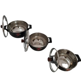 3-PieceStainless Steel  Black Cooking Pot Set with Glass Lids 3