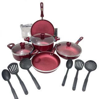 Maroon Non-Stick Cookware Set with Glass Lids 17 Piece  3