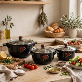 3-PieceStainless Steel  Black Cooking Pot Set with Glass Lids 2