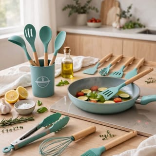 Silicone Cooking Utensil Set with Wooden Handles 12 Piece 2