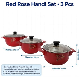 3-Piece Red Serving Pot Set with Glass Lids 4