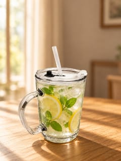 Glass Travel Mug with Lid and Straw