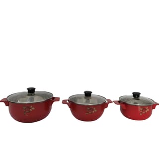 3-Piece Red Serving Pot Set with Glass Lids 5