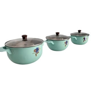 Mint Green Floral Pot Set with Glass Lids 3 Piece 1