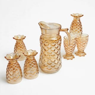 Amber Glass Water Pitcher Set 7 pieces