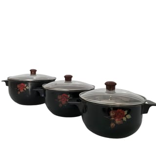 3-PieceStainless Steel  Black Cooking Pot Set with Glass Lids 1