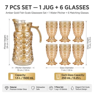 Amber Glass Water Pitcher Set 7 pieces 6