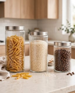 Set of 3 Ribbed Glass Storage Jars with Metal Lids 2