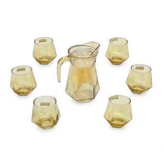 Amber Glass Water Jug and 6 Glasses Set