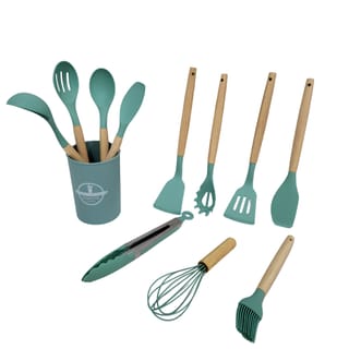 Silicone Cooking Utensil Set with Wooden Handles 12 Piece