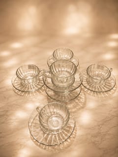 Clear Glass Tea Cup and Saucer Set[6 pieces]