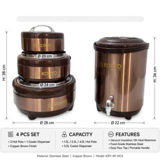 Insulated Food Warmer and Beverage Dispenser Set 4 in 1 5