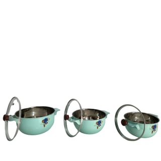 Mint Green Floral Pot Set with Glass Lids 3 Piece 4