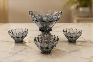 Decorative Smokey Grey Crystal-Style Bowl Set 7 pieces 2