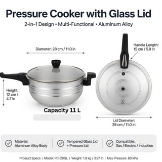 WOK Pressure Cooker 2 in 1 With Glass Lid 11-Liter 4