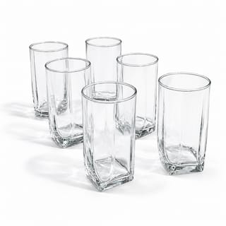Set of 6 Clear Square Drinking Glasses