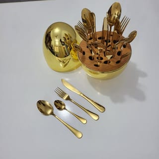 Golden Egg-Shaped Cutlery Set 24 Pieces 3